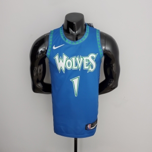 75th Anniversary 2202 Season EDWARDS#1 Minnesota Timberwolves City Edition Blue NBA Jersey