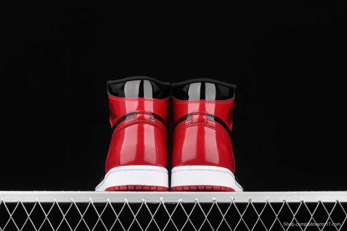 Air Jordan 1 High OG Bred Patent lacquered leather black and red high top basketball shoes 555088-063