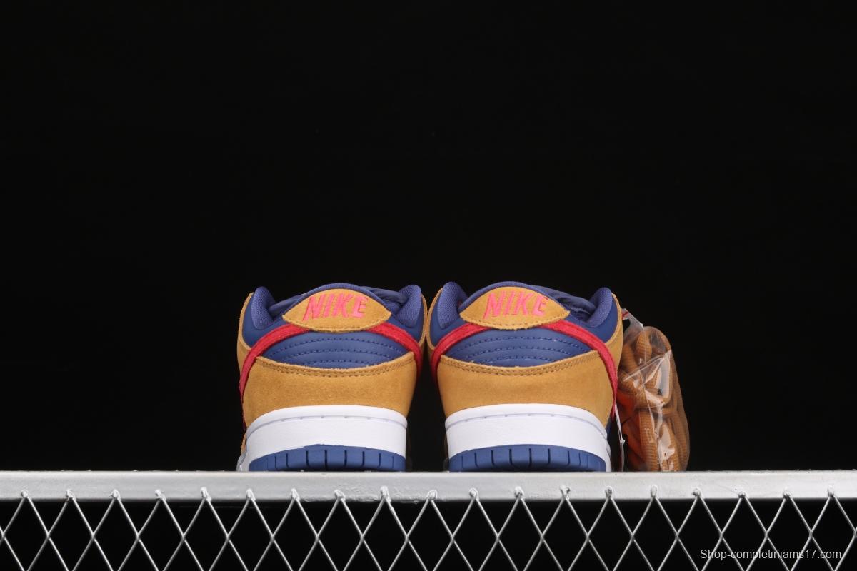 NIKE SB DUNK Low SB shredded backboard dark brown white and yellow color matching fashion leisure board shoes BQ6817-700