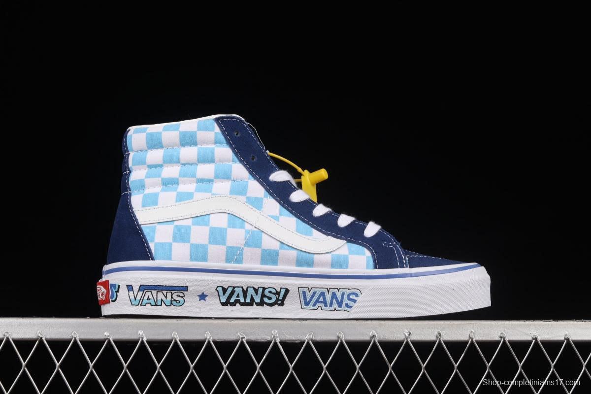 Vans SK8 Hi 38 DX Anaheim blue and white checkered high-top casual board shoes VN0A5KRIA5I