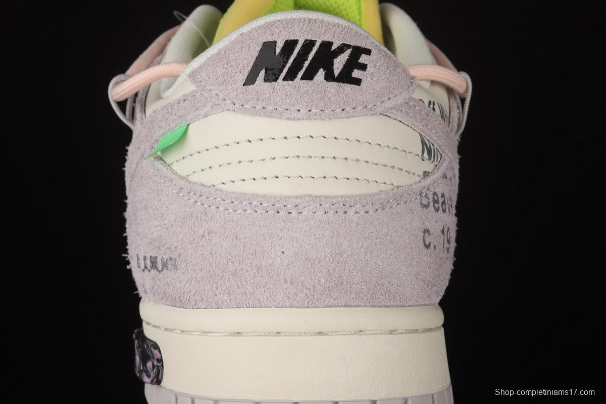 OFF-White x NIKE DUNK Low 12 of 50 OW pink and green suede SB buckle rebound fashion casual board shoes DJ0950-100