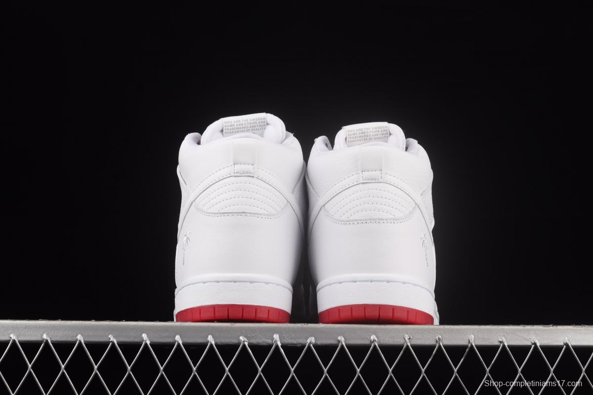 NIKE DUNK SB Zoom High Pro Qs white and red scraping, white coconut SB crushing rebounds, high upper shoes AH9613-116