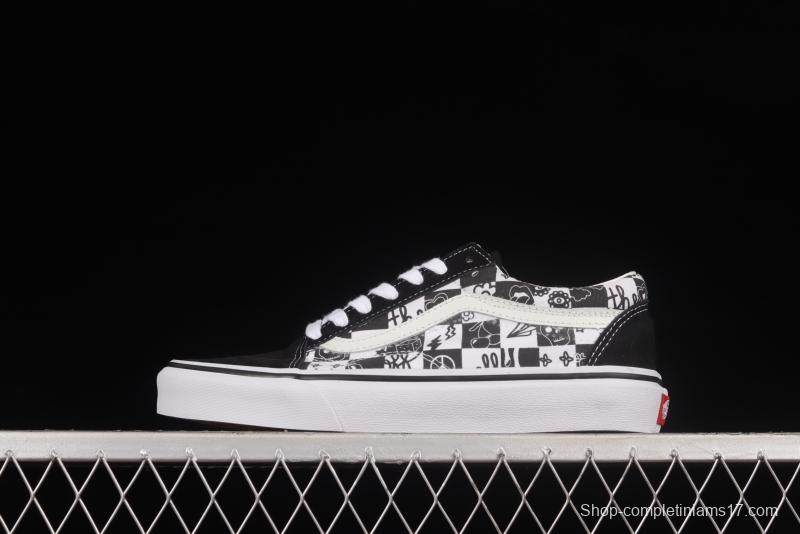 Vans Old Skool timeless classic plaid black and white graffiti print shoes VN0A7Q2J6U6