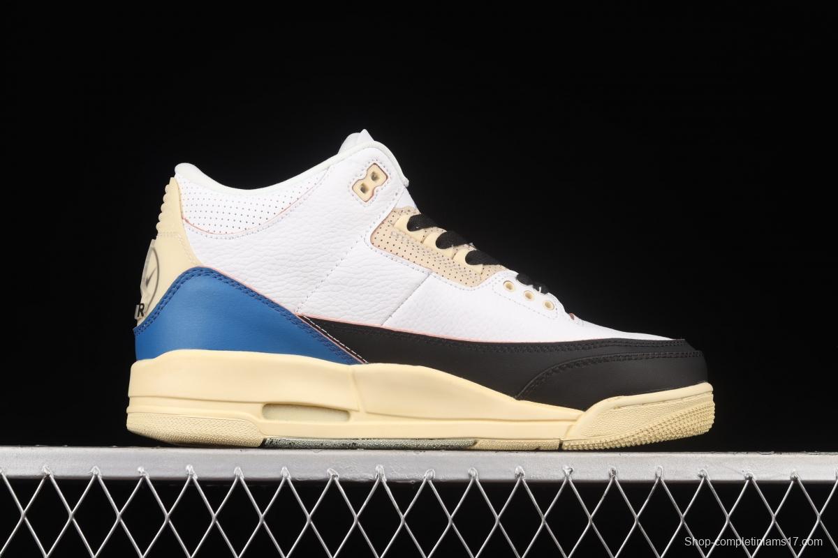 Fragment Design x Air Jordan 3 AJ3 Fujiwara Hiroshi White, Black and Blue Lightning DA3595-100