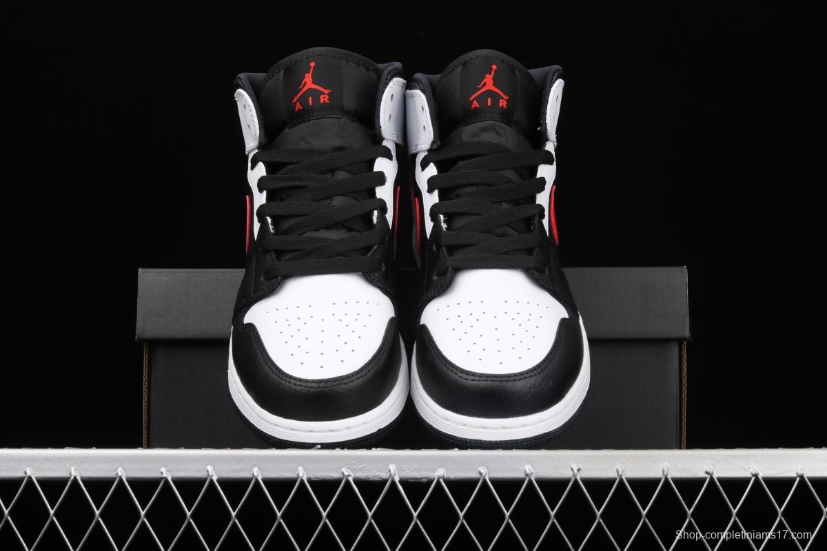 Air Jordan 1 Mid black white red hook Zhongbang basketball shoes 554725-075