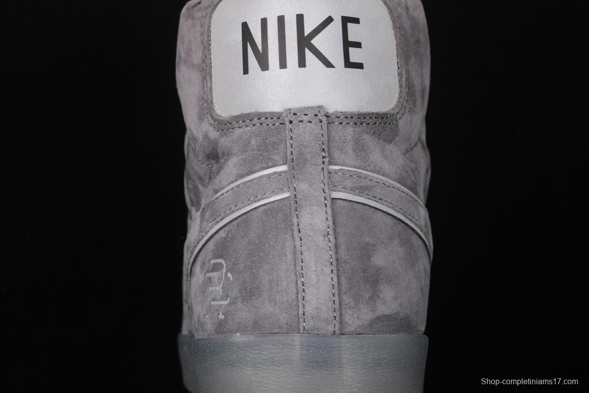 Reigning Champ x NIKE Blazer Mid Retro defending champion joint top suede 3M reflective high upper shoes 371761-900