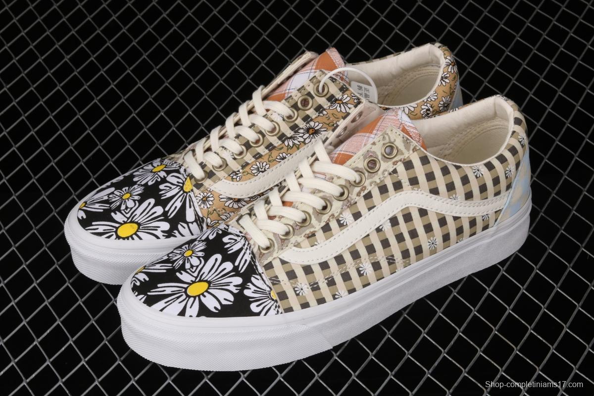 Vans Old Skool PEACEMINUSONE small chrysanthemum plaid low-top casual board shoes VN0A702J4201