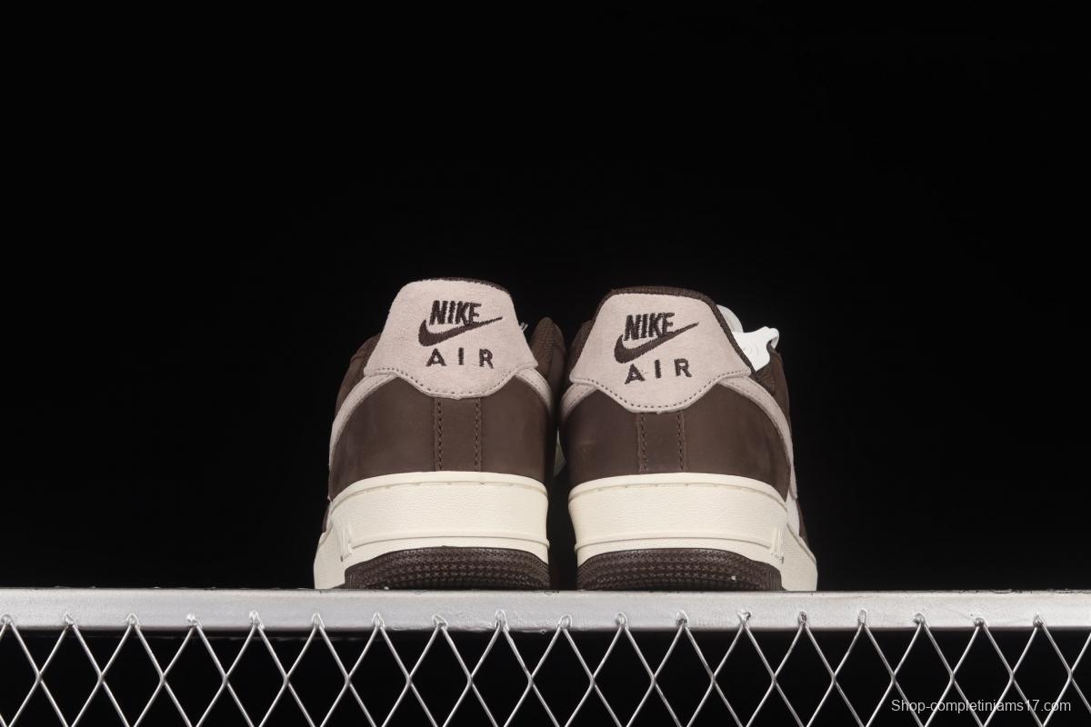 NIKE Air Force 1o07 Low white mocha sail leather spliced low-top casual board shoes NT9988-818