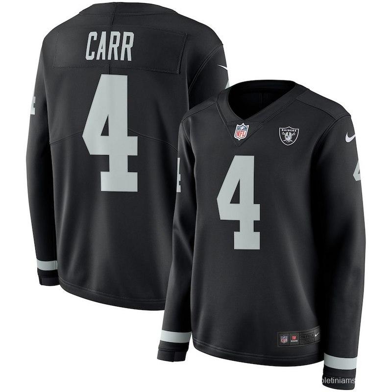 Women's Derek Carr Black Therma Long Sleeve Player Limited Team Jersey