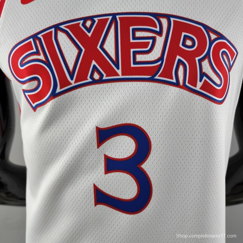 Rookie Philadelphia 76ers Iverson #3 White NBA Jersey 