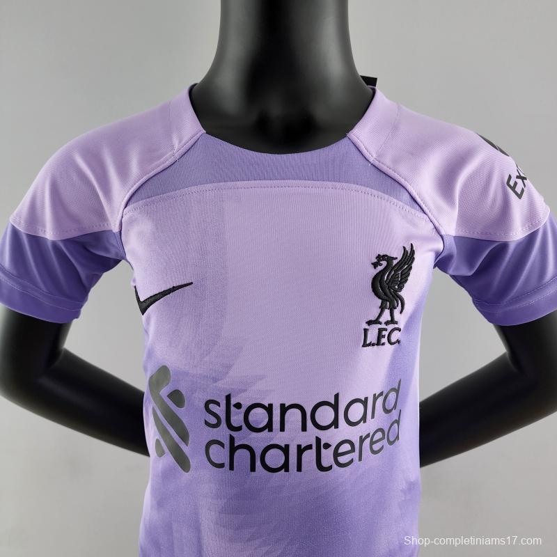 22/23 Liverpool Kids Kit Goalkeeper Purple Soccer Jersey