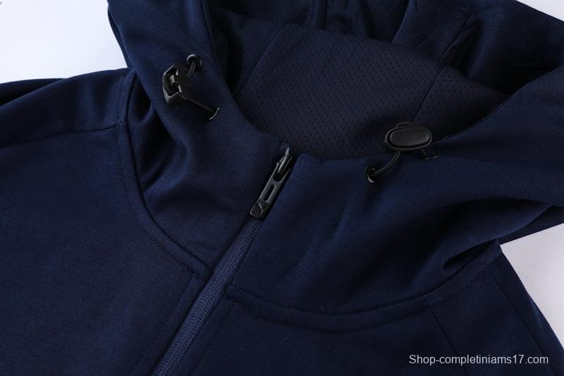 2022 Italy Navy Hooide Full Zipper Jacket+Long Pants