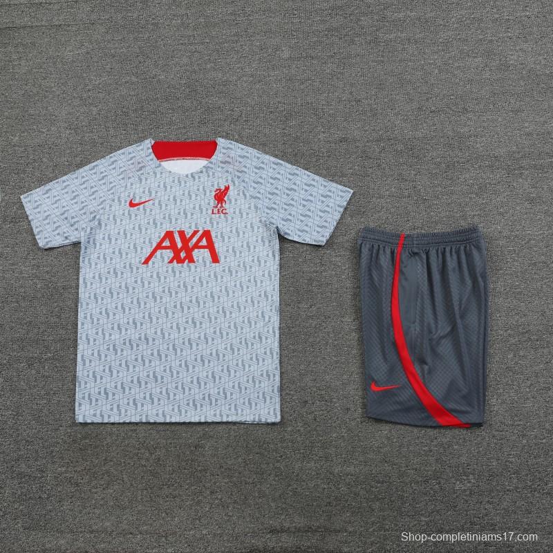 23-24 Liverpool White/Grey Grid Short Sleeve+Shorts