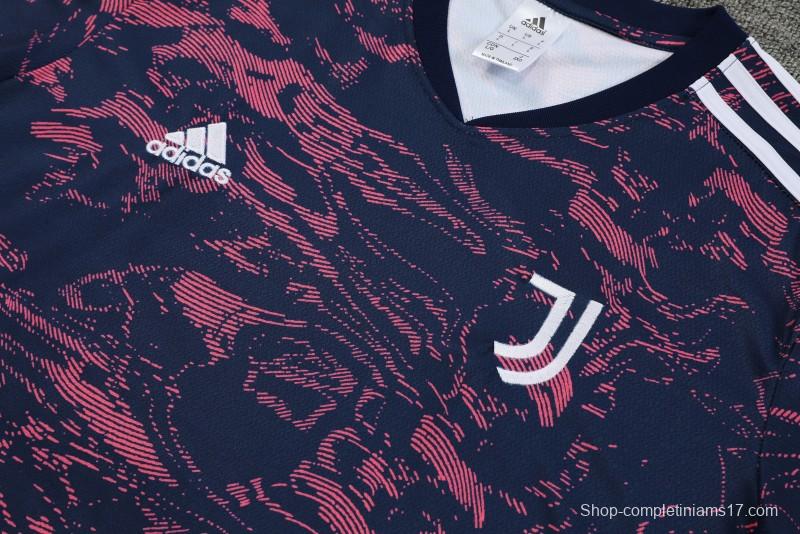 23 24 Juventus Red Navy Stripe Short Sleeve+Shorts