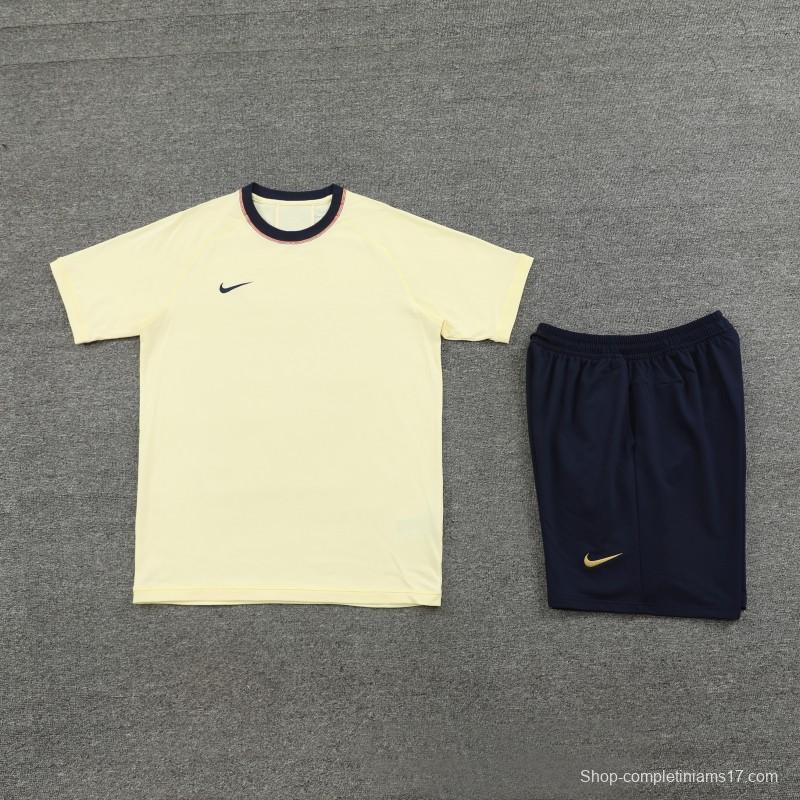 2024 Nike Beige Cotton Short Sleeve Jersey+Shorts