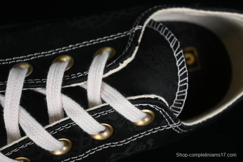 Clot x Fragment Design x Converse Custom Triple Collaboration Low-Top Sneakers with Distressed Black Silk and Brier Pattern - A10925C