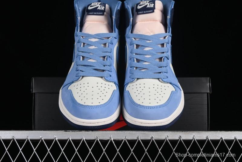 Nike Air Jordan 1 High OG "First in Flight" Basketball Shoes with UNC Blue and Yellow Accents - FD2596-400