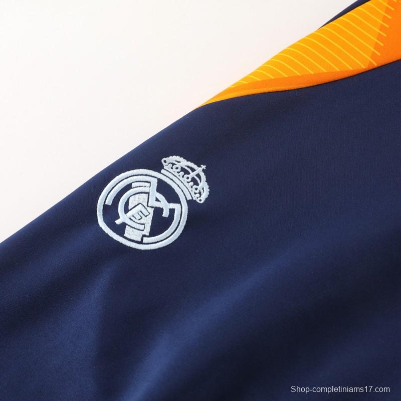 24/25 Real Madrid Light Blue/Yellow Full Zipper Jacket +Long Pants