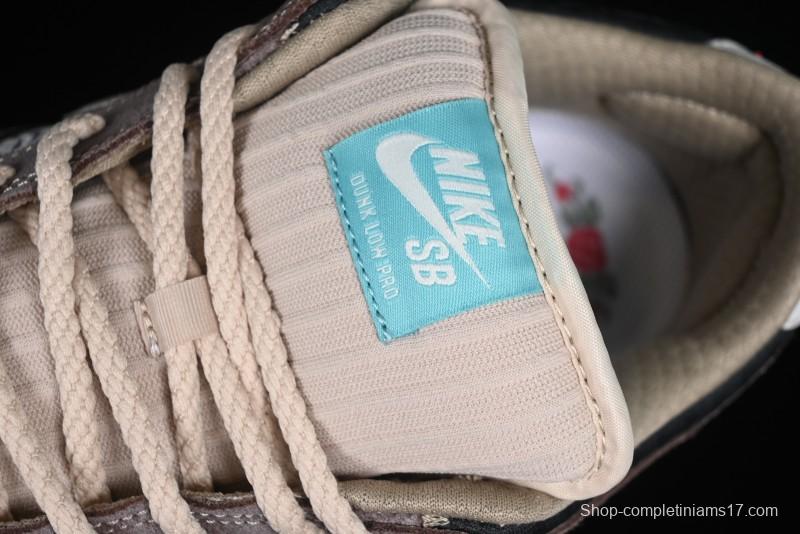 Nike SB Dunk Low Retro Sneakers with Floral Embossed Design and Tiffany Blue Accents - FZ3129-200