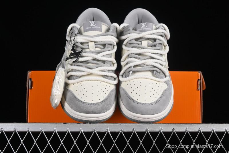 Nike SB Dunk Low LV Collaboration - Beige Grey Strap Pig Suede Anniversary High-End Custom Low-Top Casual Sneakers - SJ2068-237