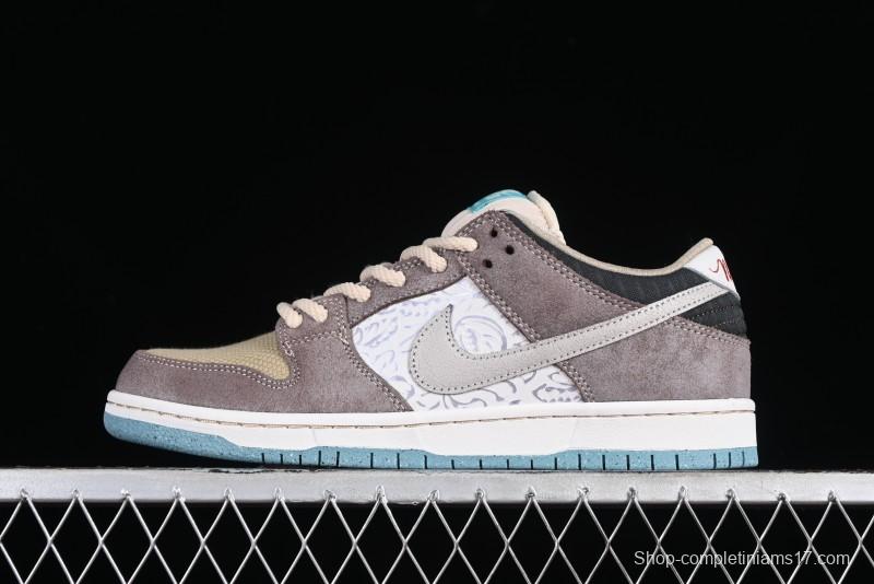 Nike SB Dunk Low Retro Sneakers with Floral Embossed Design and Tiffany Blue Accents - FZ3129-200
