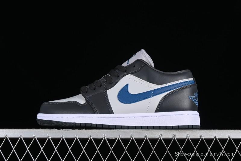 Nike Air Jordan 1 Low AJ1 Black Grey Blue Swoosh Low-Top Lifestyle Basketball Shoes - DC0774-040