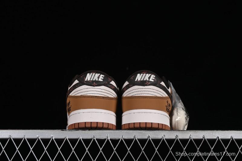 Nike SB Dunk Low LV Collaboration - Brown Black Monogram Anniversary High-End Custom Low-Top Casual Skate Shoes - DQ1098-342
