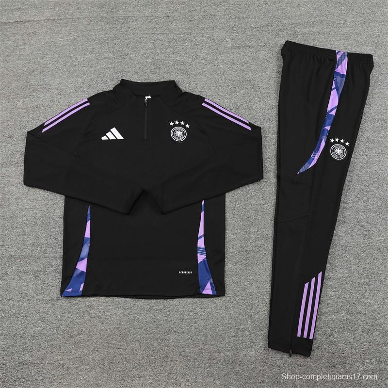 2024 Germany Black Half Zipper Jacket+Long Pants