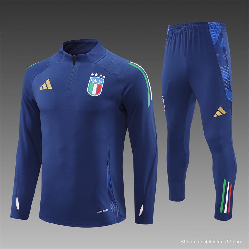 2024 Italy Navy Half Zipper Jacket+Long Pants