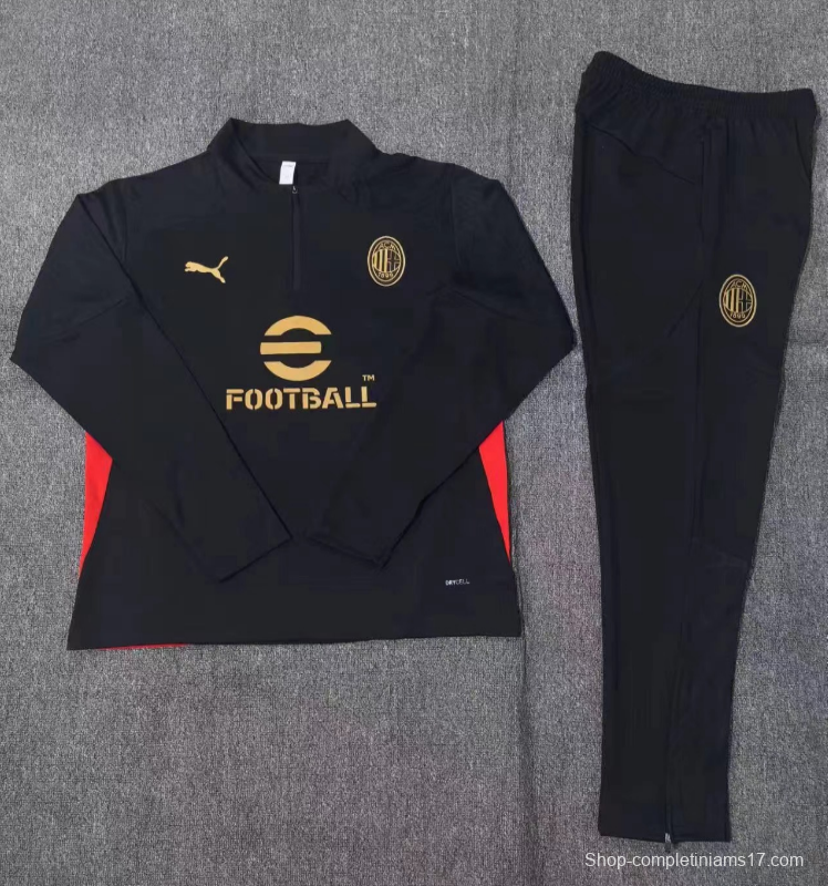 24/25 Kids AC Milan Black Half Zipper Jacket+Long Pants