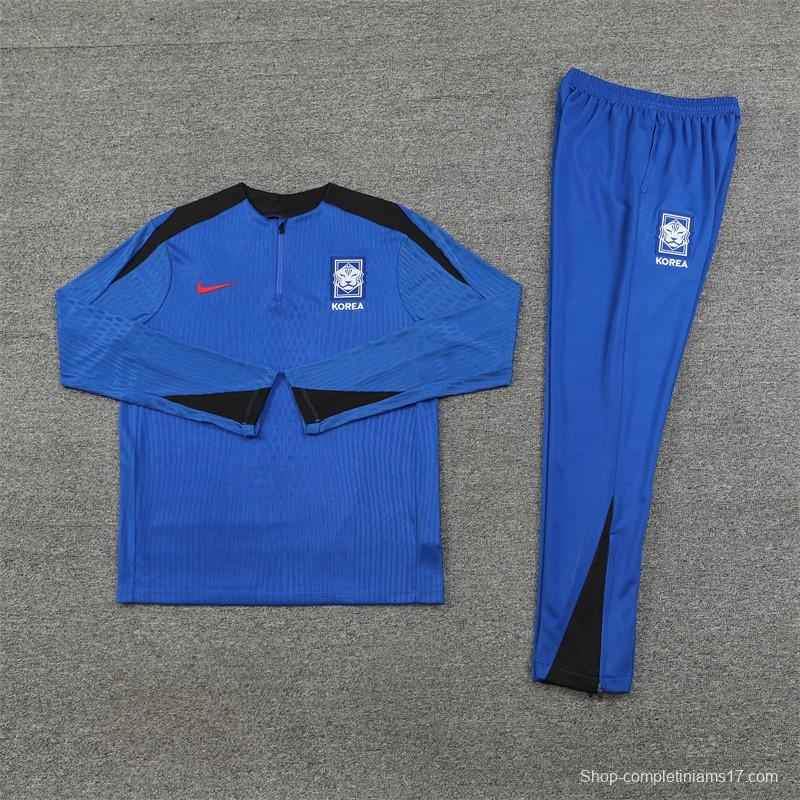 2024 South Korea Blue Half Zipper Jacket+Long Pants