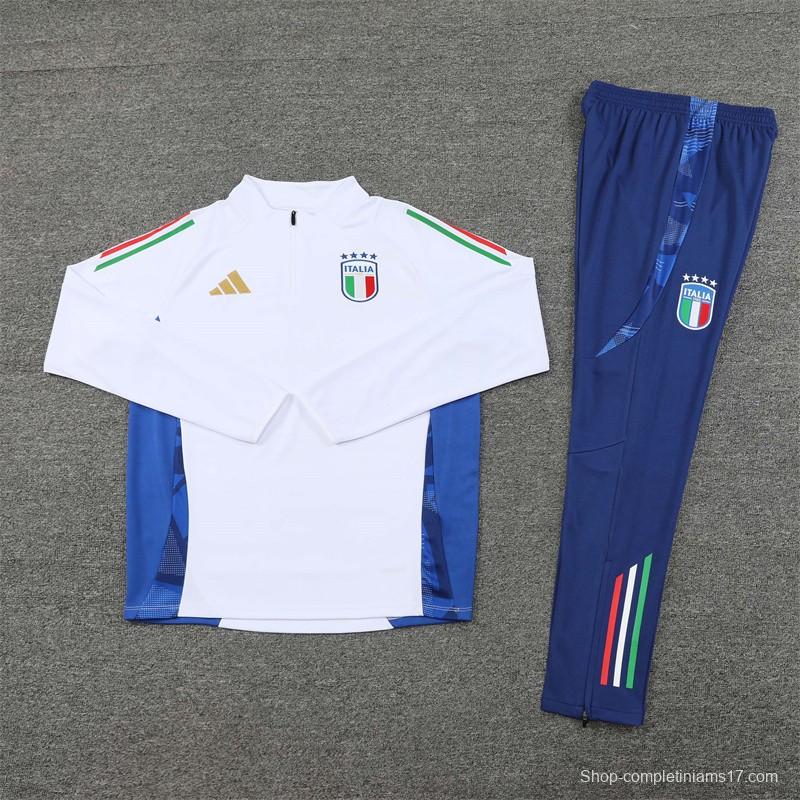 2024 Italy White Half Zipper Jacket+Long Pants