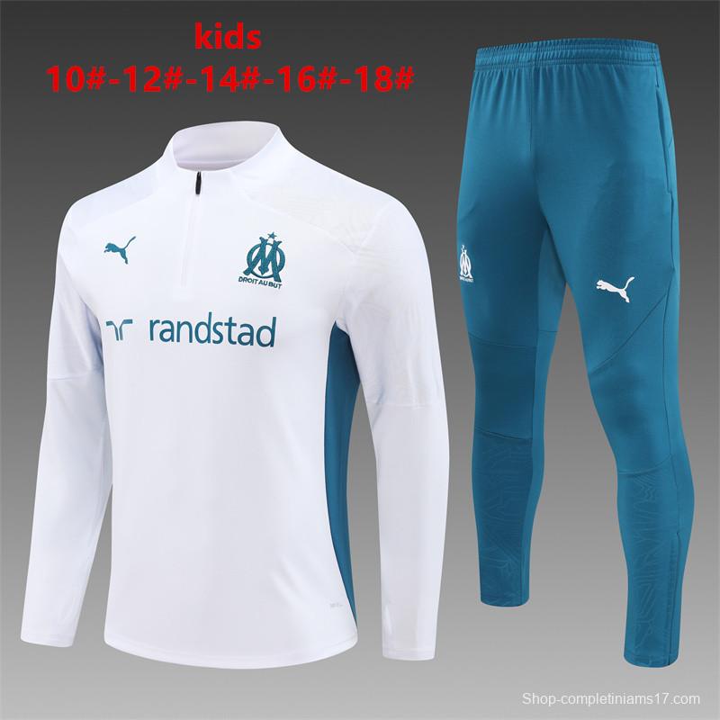 24/25 Kids Olympique Marseille White Half Zipper Jacket+Long Pants