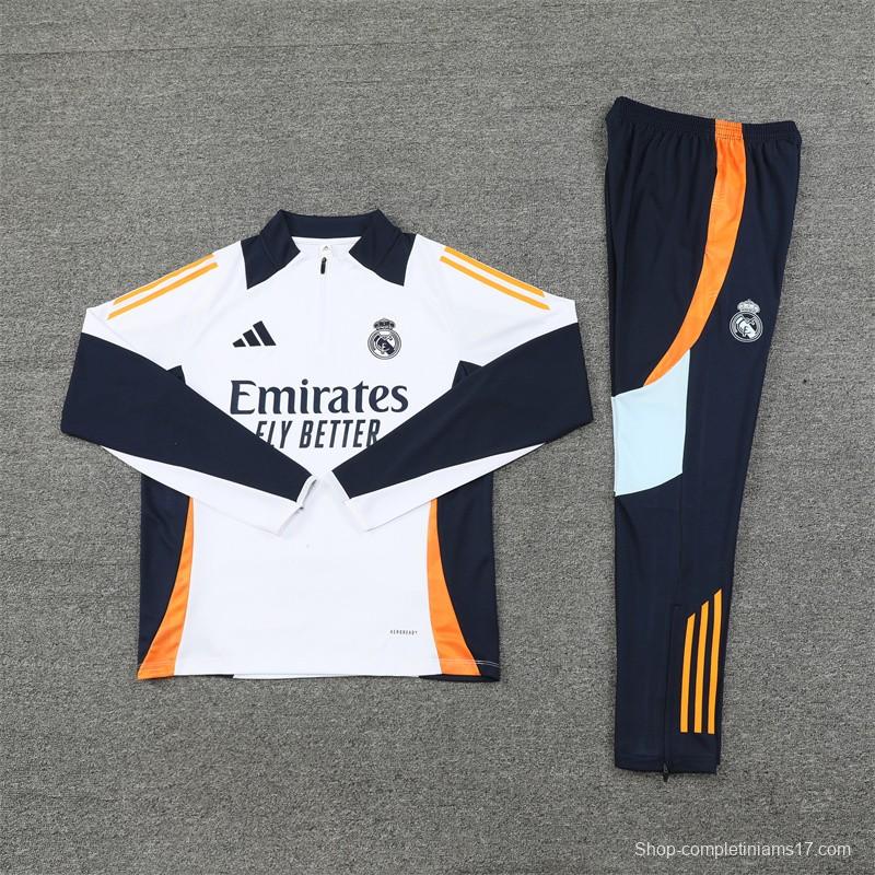 24/25 Kids Real Madrid White Half Zipper Jacket+Long Pants