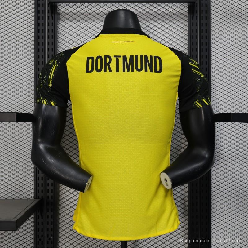 Player Version 25/26 Borussia Dortmund Home Yellow with Black Brush Stroke Jersey