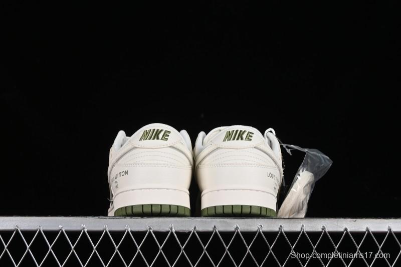 Nike SB Dunk Low LV Collaboration - Beige Olive Green Anniversary Custom Low-Top Casual Skate Shoes - BB8766-211