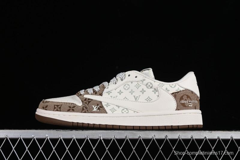 Nike Travis Scott x Fragment Design x Jordan Air Jordan 1 Low OG SP AJ1 LV Light Brown Print Casual Sneakers - SJ2068-102