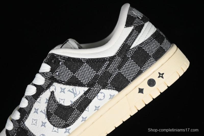 Nike SB Dunk Low LV Collaboration - Black Checkerboard Anniversary Custom Low-Top Casual Skate Shoes - XB3802-353