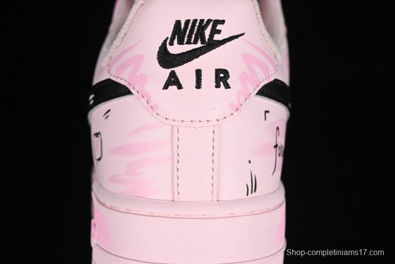 Nike Air Force 1 '07 Low Casual Sneakers with Anime-inspired Peach Pink Spray Design - CW2288-111