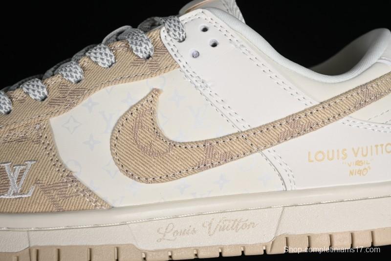 Nike SB Dunk Low LV Collaboration - Khaki Denim Anniversary High-End Custom Low-Top Casual Skate Shoes - XP3802-337