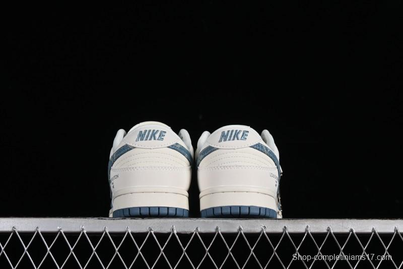 Nike SB Dunk Low LV Collaboration - Light Blue Denim Anniversary High-End Custom Low-Top Casual Skate Shoes - XP3802-336