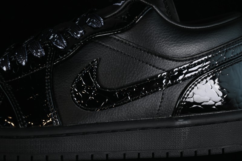 Nike Air Jordan 1 Low "Black Croc" Casual Sneakers with Crocodile-Embossed Leather - HJ7743-010