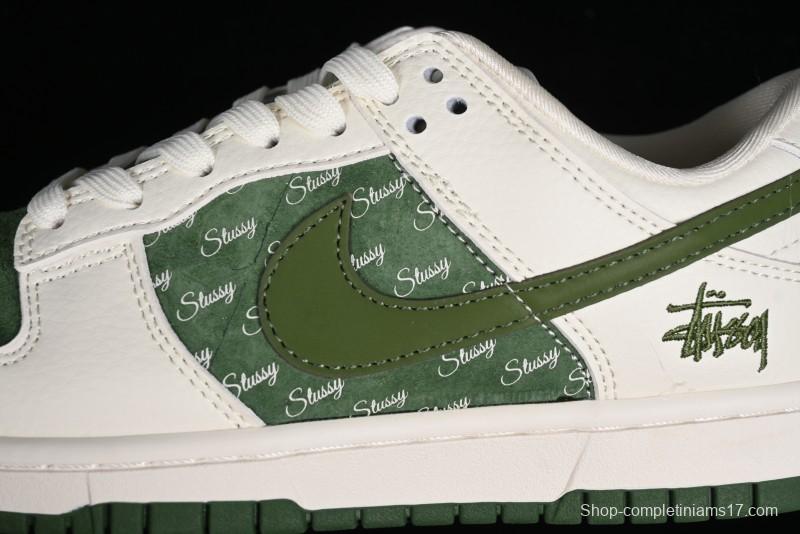 Nike SB Dunk Low Stussy Collaboration - Green Floral Anniversary Custom Low-Top Casual Skate Shoes - CF3688-008