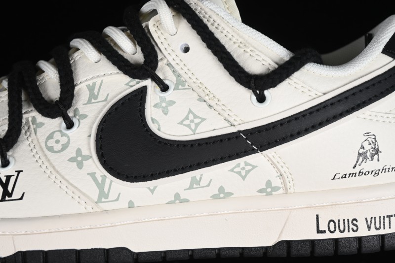 Nike SB Dunk Low LV Collaboration - Lamborghini Strap White Black Hook Anniversary High-End Custom Low-Top Casual Sneakers - SJ2068-261