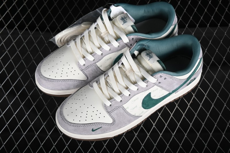 Nike SB Dunk Low Stussy Collaboration - Grey Green Pig Anniversary High-End Custom Low-Top Casual Skate Shoes - CF3688-007
