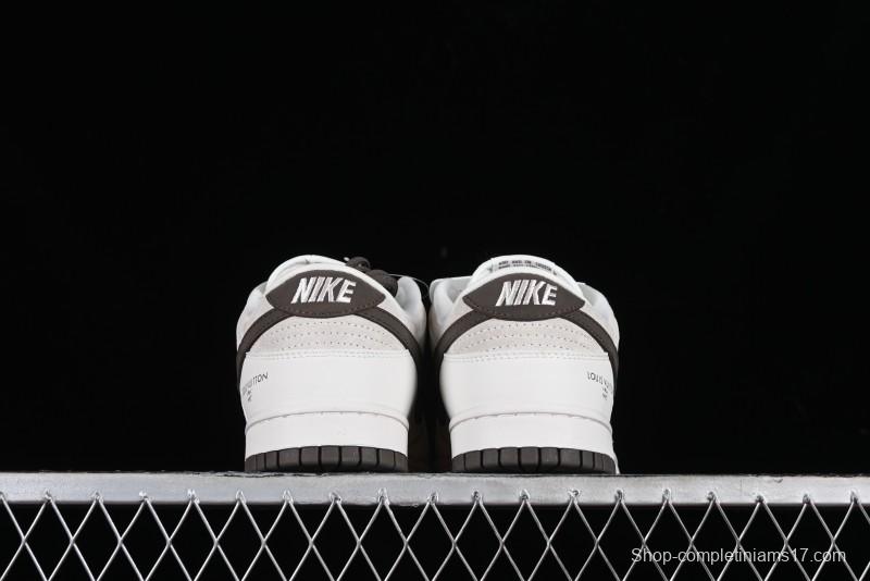 Nike SB Dunk Low LV Collaboration Anniversary Edition Premium Custom Suede Brown Swoosh Low-Top Casual Skate Shoes - LV6188-001