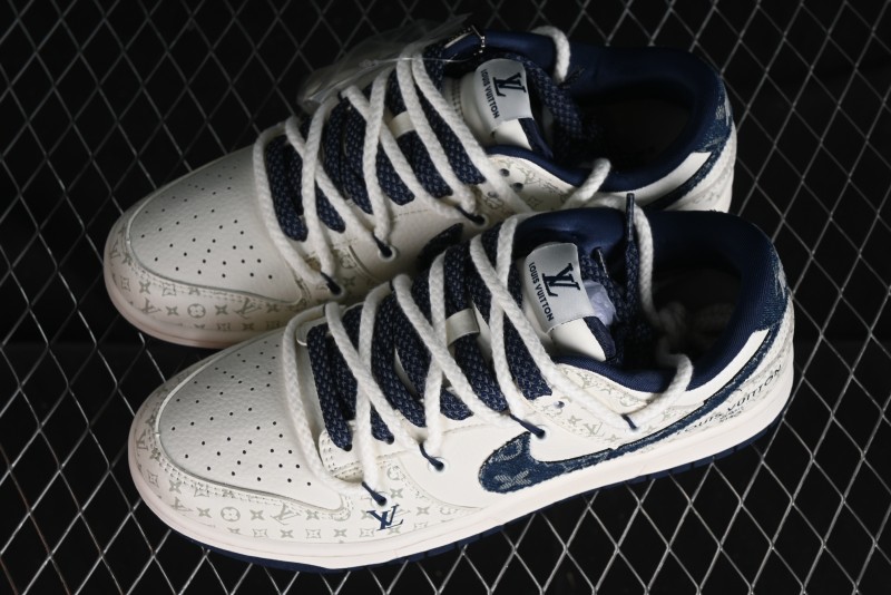 Nike SB Dunk Low LV Collaboration - Light Blue Check Print Anniversary High-End Custom Low-Top Casual Sneakers - SJ2068-249