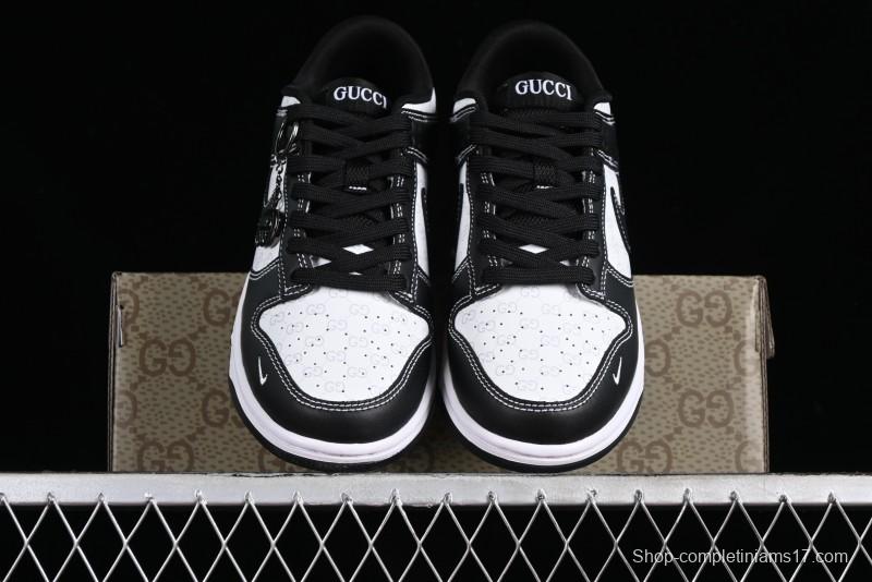 Nike SB Dunk Low Gucci Collaboration - Double G Embroidery Black Swoosh Anniversary Custom Low-Top Casual Skate Shoes - SF1588-136