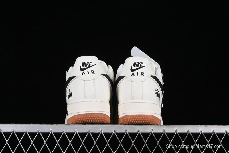 Nike Air Force 1 '07 Low Stussy Collaboration - Beige Black Gum Sole Low-Top Casual Sneakers - XZ5688-001