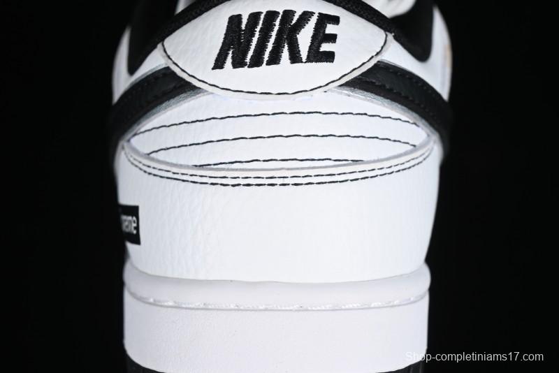 Nike Supreme x Nike SB Dunk Low Collaboration - Classic White Black Anniversary High-End Custom Low-Top Casual Skate Shoes - DY1503-100